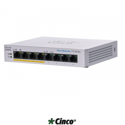 Switch não gerenciado Cisco Business CBS110-8PP-D 8 portas GE PoE parcial Desktop Ext. PS Prot vitalícia lim CBS110-8PP-D-NA 