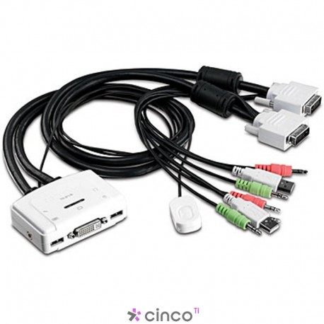 TRENDnet Chaveador KVM (teclado+video+mouse) USB com 2 portas, DVI, com Áudio e Cabos KVM Inclusos TK-214I