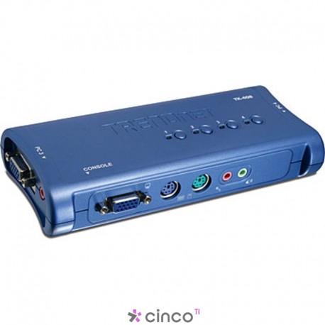 TRENDnet Chaveador KVM (teclado+video+mouse) PS/2 com 4 portas, com Áudio e 4x Cabos KVM Inclusos TK-408K