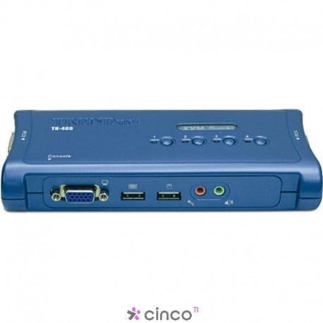  TRENDnet Chaveador KVM (teclado+video+mouse) USB com 4 portas, com Áudio e 4x Cabos KVM Inclusos TK-409K