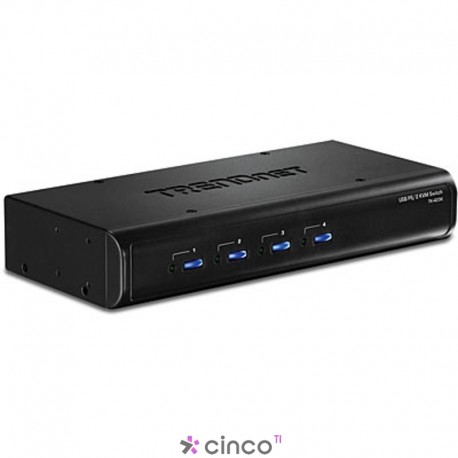 TRENDnet Chaveador KVM (teclado+video+mouse) USB-PS/2 com 4 portas, Áudio e 4x Cabos KVM Inclusos TK-423K