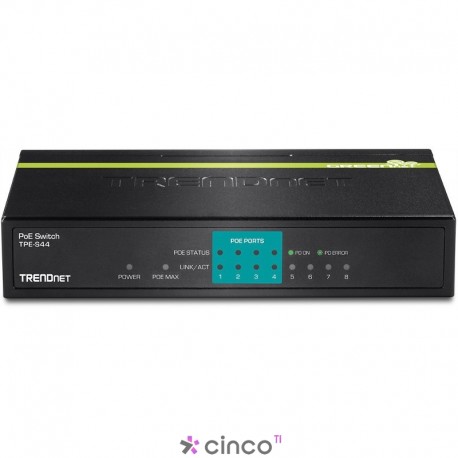 TRENDnet Switch c/ 8x 10/100Mbps (sendo 4x PoE) RJ45 (Potencia PoE: 30W) TPE-S44
