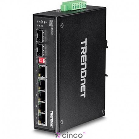 Switch Trendnet de trilho DIN gigabit industrial endurecido de 6 portas TI-G62