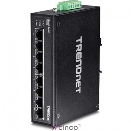 Switch Trendnet de trilho DIN gigabit industrial endurecido de 8 portas TI-G80