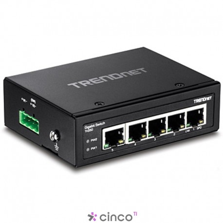 Switch Trendnet de trilho DIN gigabit industrial endurecido de 5 portas TI-G50