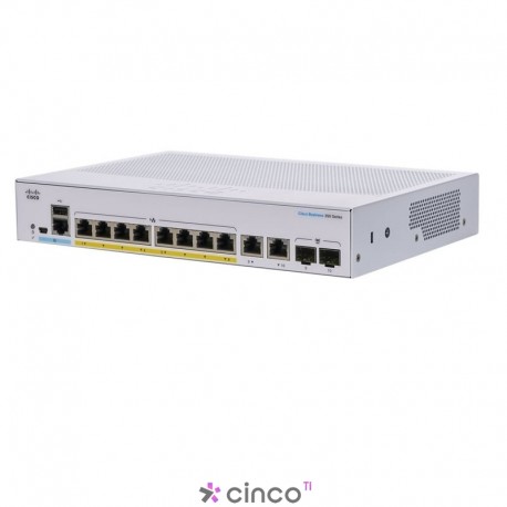 Switch gerenciado Cisco Business CBS350-8P-E-2G 8 portas GE PoE Ext. PS 2x1G Combo Prot. vitalícia limitada CBS350-8P-E-2G-NA 