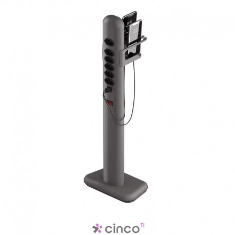 Easyplug Totem com 6 tomadas + 1 USB-C + 1 USB + Suporte para até 4 Smartphones EASYPLUG-USB-C-ICESILVER