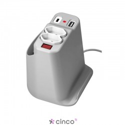 Easyplug Mini Totem Mini de mesa com 2 tomadas + 1 USB-C + 1 USB + Apoio para Celular + Porta ObjetosEASYPLUG-MINI-ICE SILVER