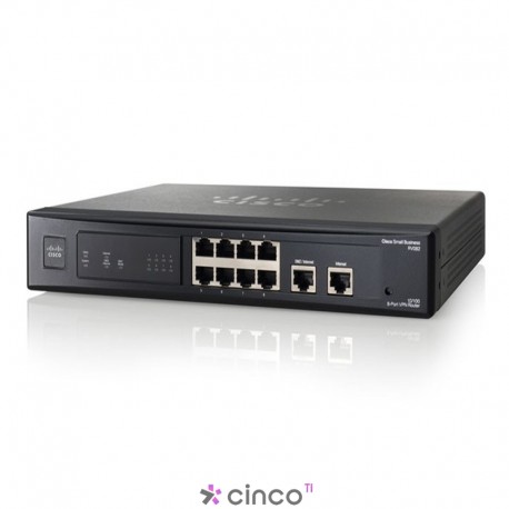 Roteador Cisco com 8 Portas LAN 10-100, 2 portas WAN, 100 VPNs IPSEC, RV082-BR