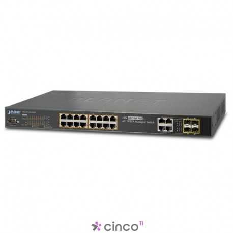 16 portas 10/100/1000 Mbps 802.3at PoE + 4-Port Gigabit TP / SFP Combo Switch Gerenciável